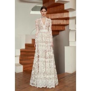 Bronx and Banco Cream Floral Lace Maxi Dress